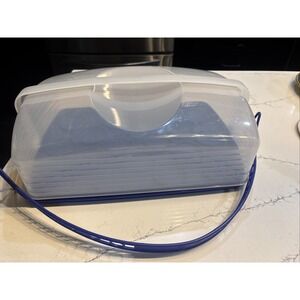 Tupperware Rectangular Cake Taker Cupcake Holder Blue Clear 3861A